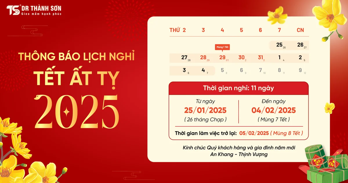Thông Báo Lịch Nghỉ Tết Nguyên Đán Ất Tỵ 2025 - Phòng Khám Dr Thành Sơn Thông Báo Lịch Nghỉ Tết Nguyên Đán Ất Tỵ 2025 - Phòng Khám Dr Thành Sơn